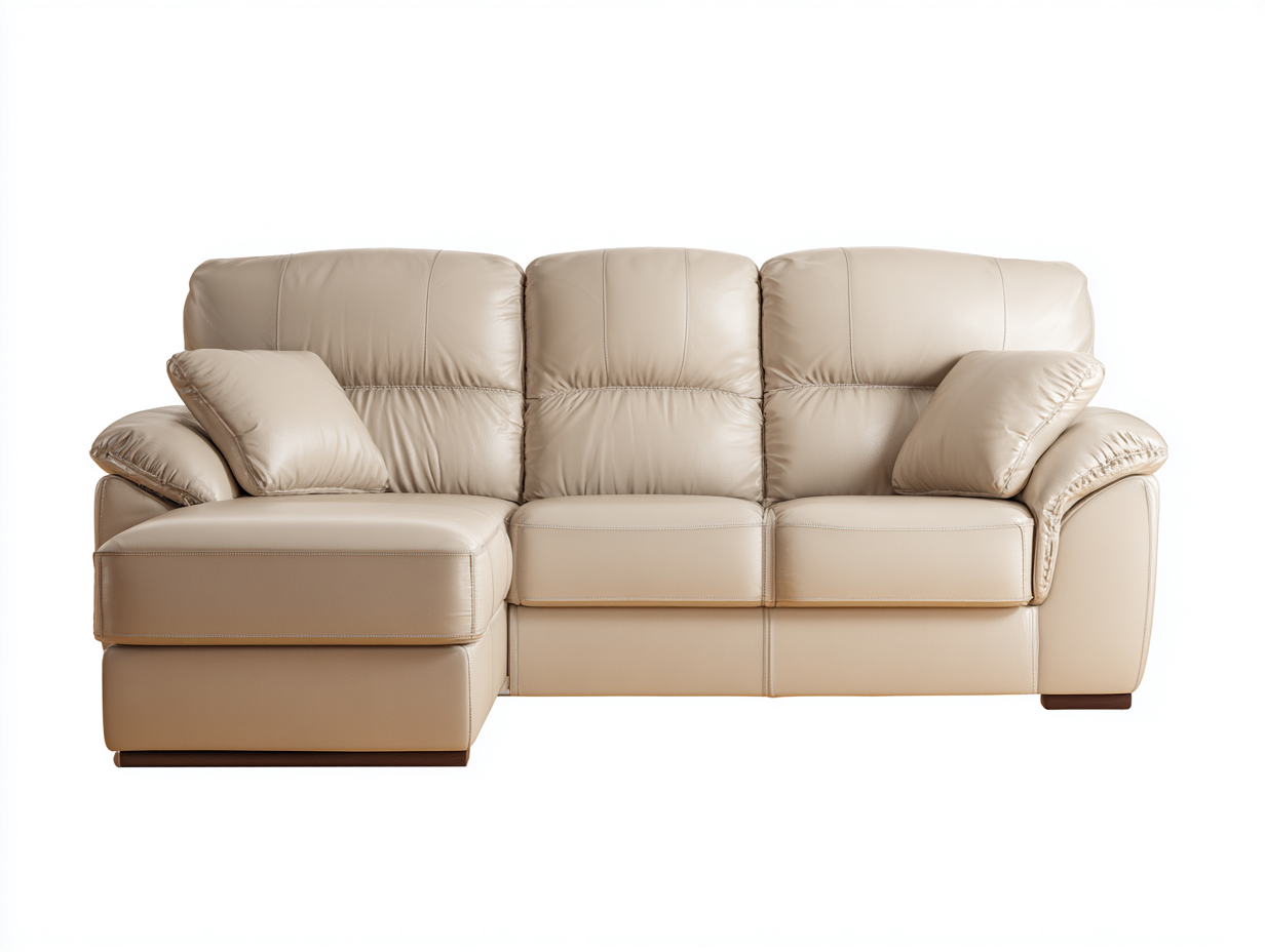 Canapé d'angle - Cuir synthétique-Bois-Mousse - 244 x 158 x 96 cm - Beige - Style classique confortable-Loftmyly