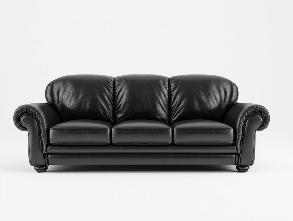 Canapé 3 places - Cuir synthétique-Bois - 216 x 96 x 89 cm - Noir - Style classique-Loftmyly