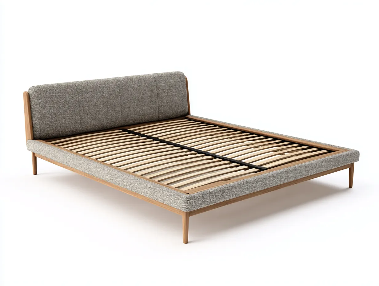 Lit double - Tissu-Bois - 212 x 188 x 96 cm - Gris beige - Style scandinave-Loftmyly