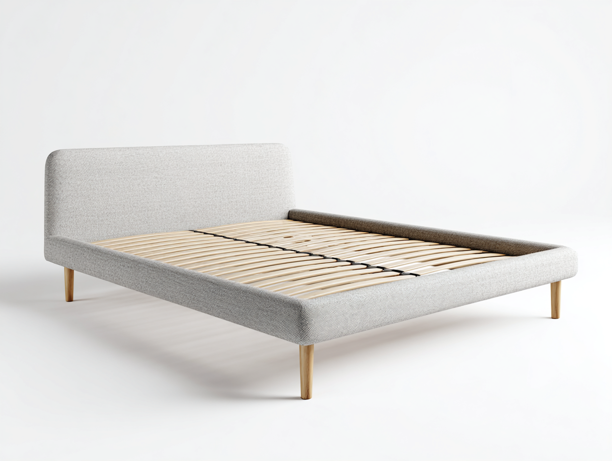 Lit double - Tissu-Bois - 208 x 148 x 86 cm - Gris clair - Design moderne-Loftmyly