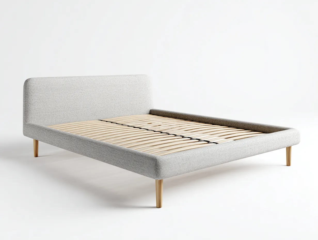 Lit double - Tissu-Bois - 208 x 148 x 86 cm - Gris clair - Design moderne-Loftmyly