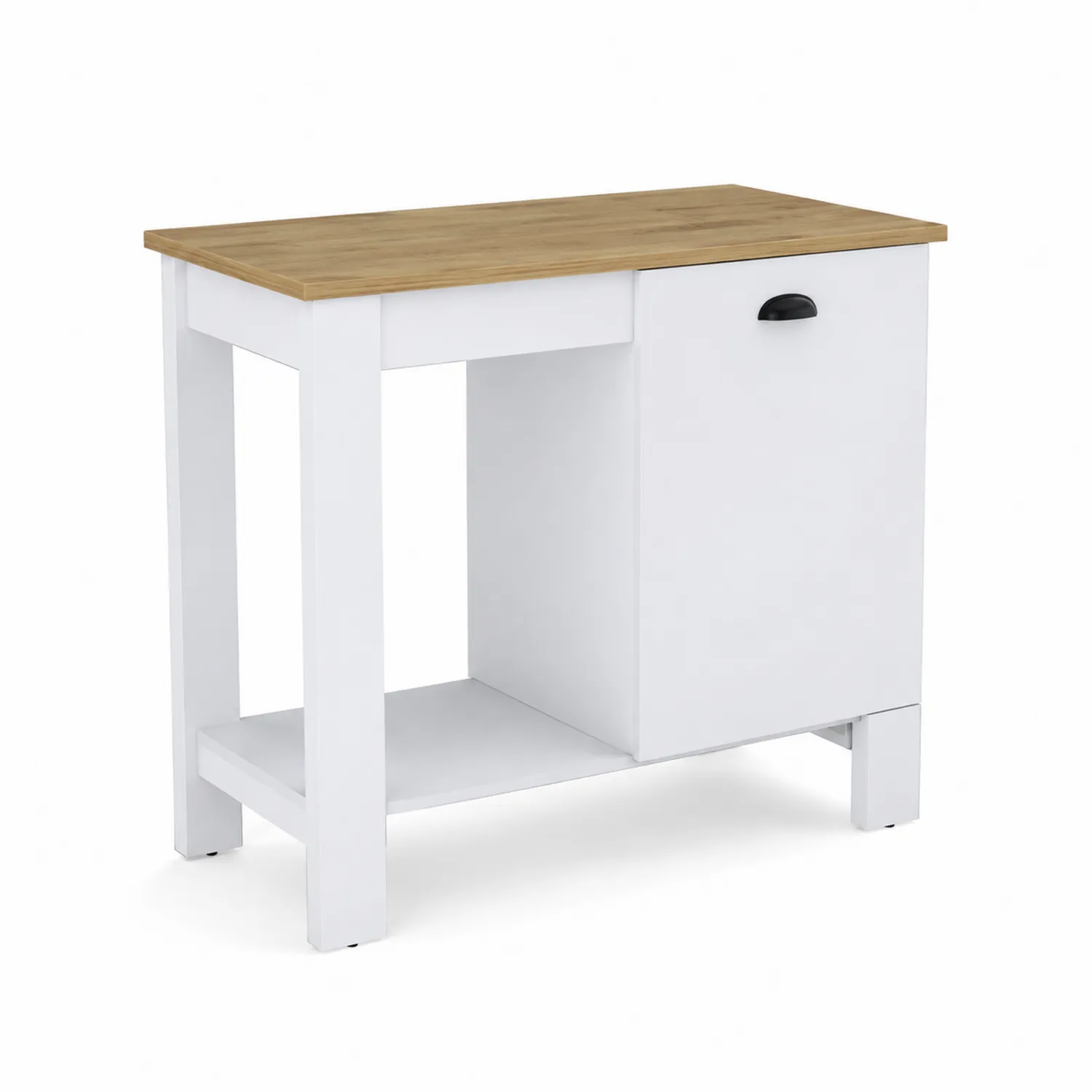 Îlot de cuisine en bois Blanc/Chêne 90cm