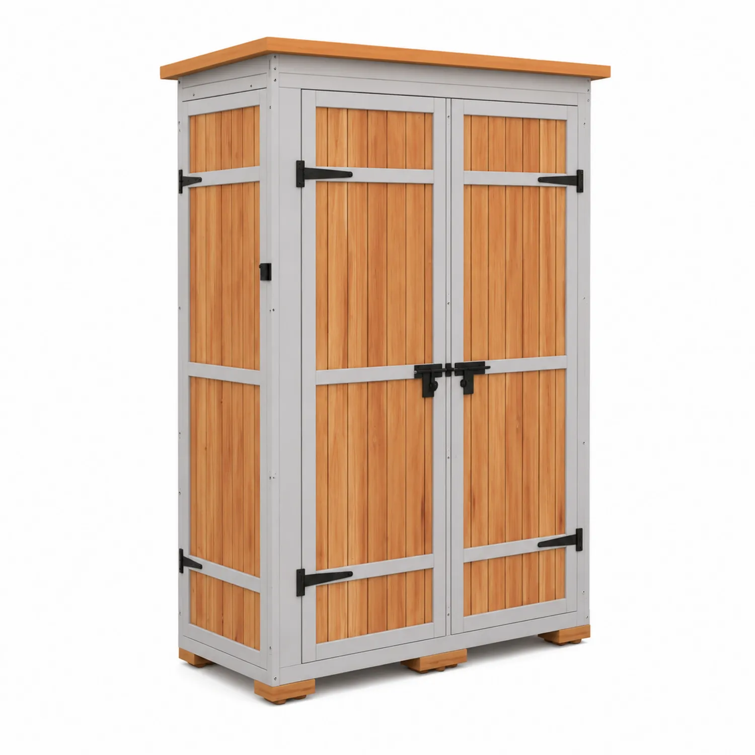 Coffre de Rangement Extérieur en Bois et Métal, 2 Portes 100x50x180 cm