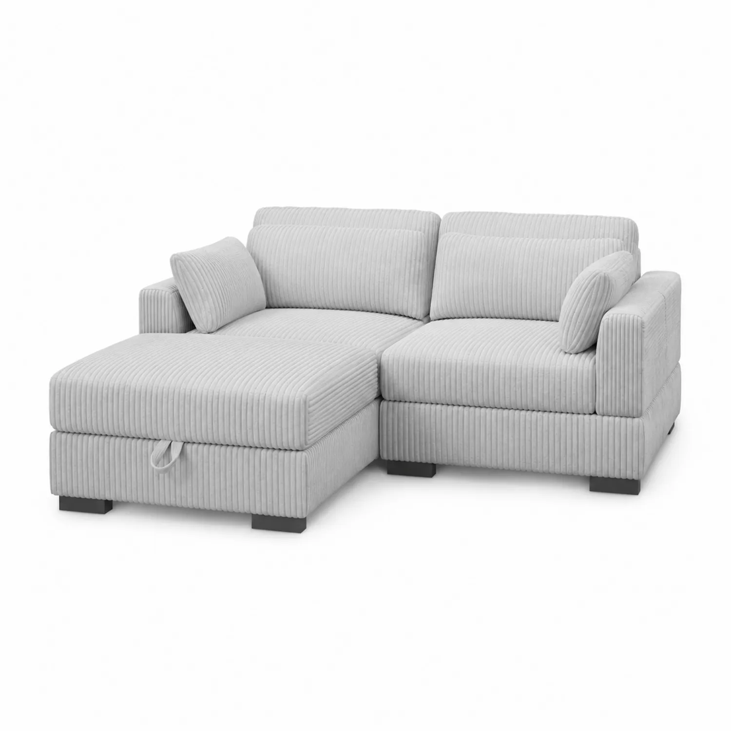 Canapé modulable en tissu gris clair avec méridienne
