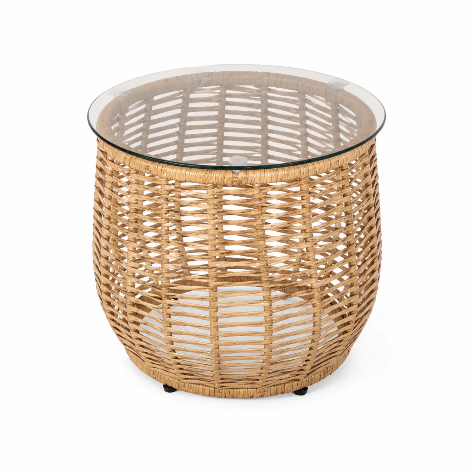 Table d'appoint en rotin avec plateau en verre trempé
