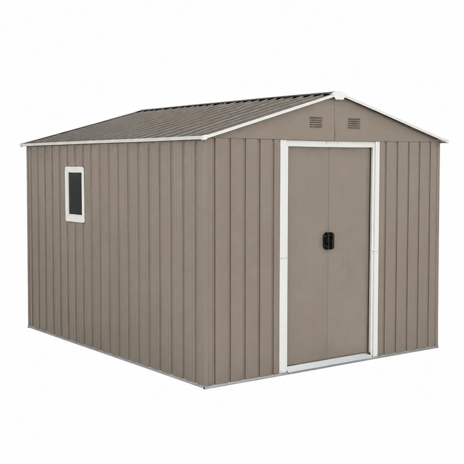 Abri de jardin en métal brun avec porte double et fenêtre fixes 277x191x192 cm