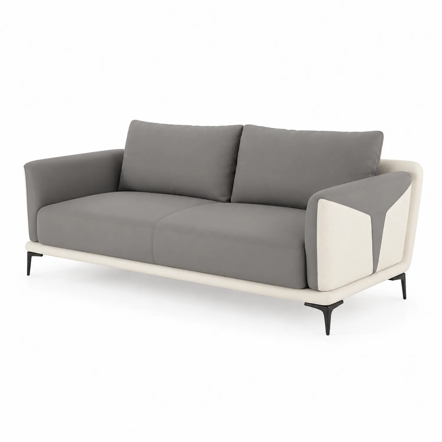 Canapé trois places en cuir synthétique Gris et Blanc avec structure en métal