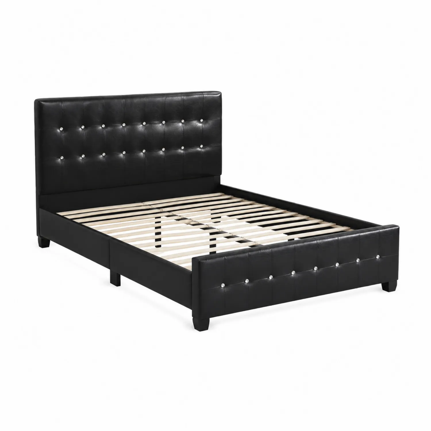 Lit plateforme en cuir synthétique noir avec tête de lit capitonnée 200x160 cm
