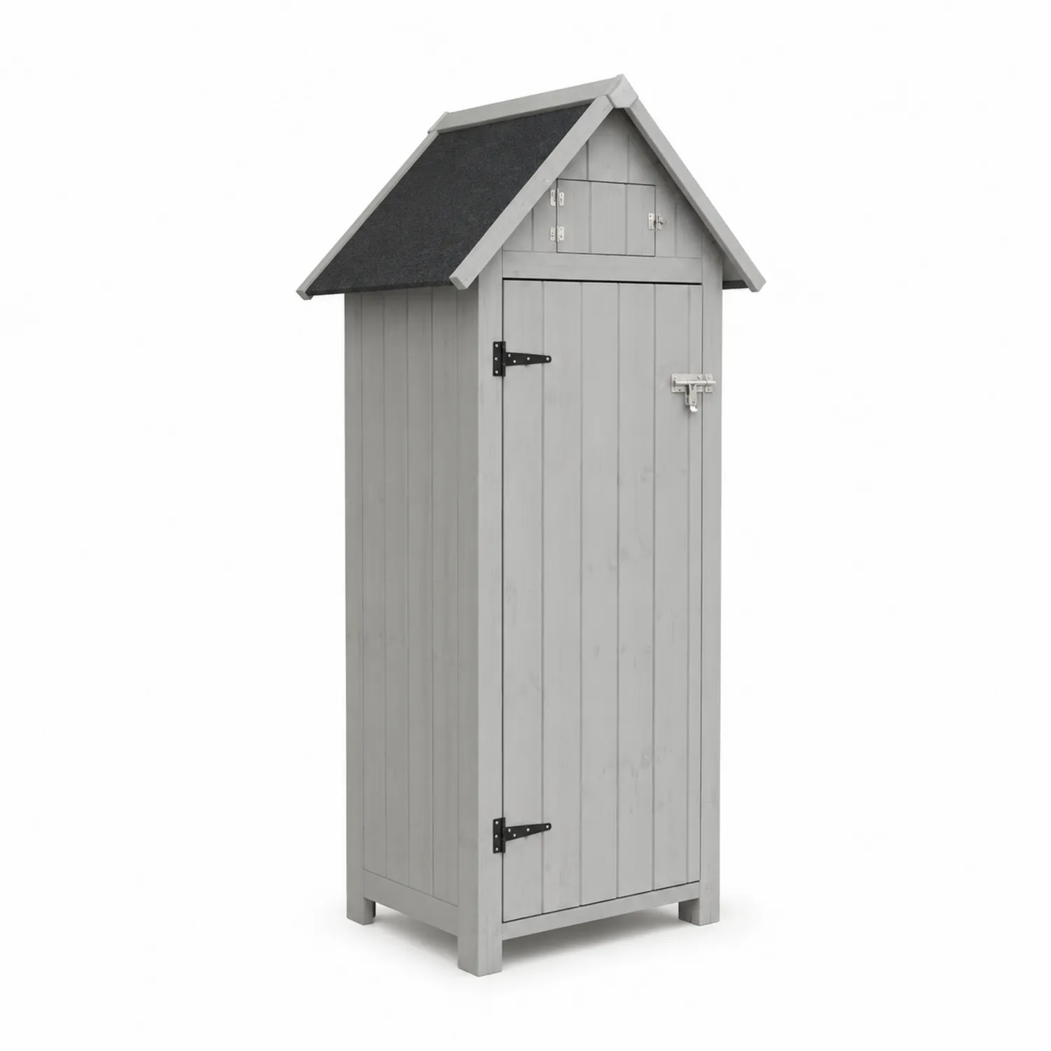 Cabane de rangement en bois gris avec toit incliné
