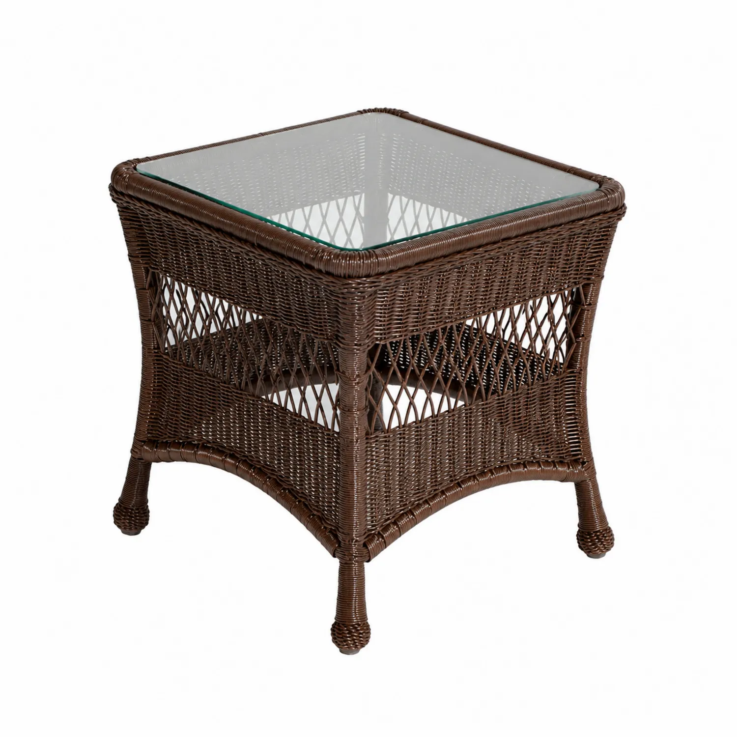 Table d'appoint en rotin avec plateau en verre trempé