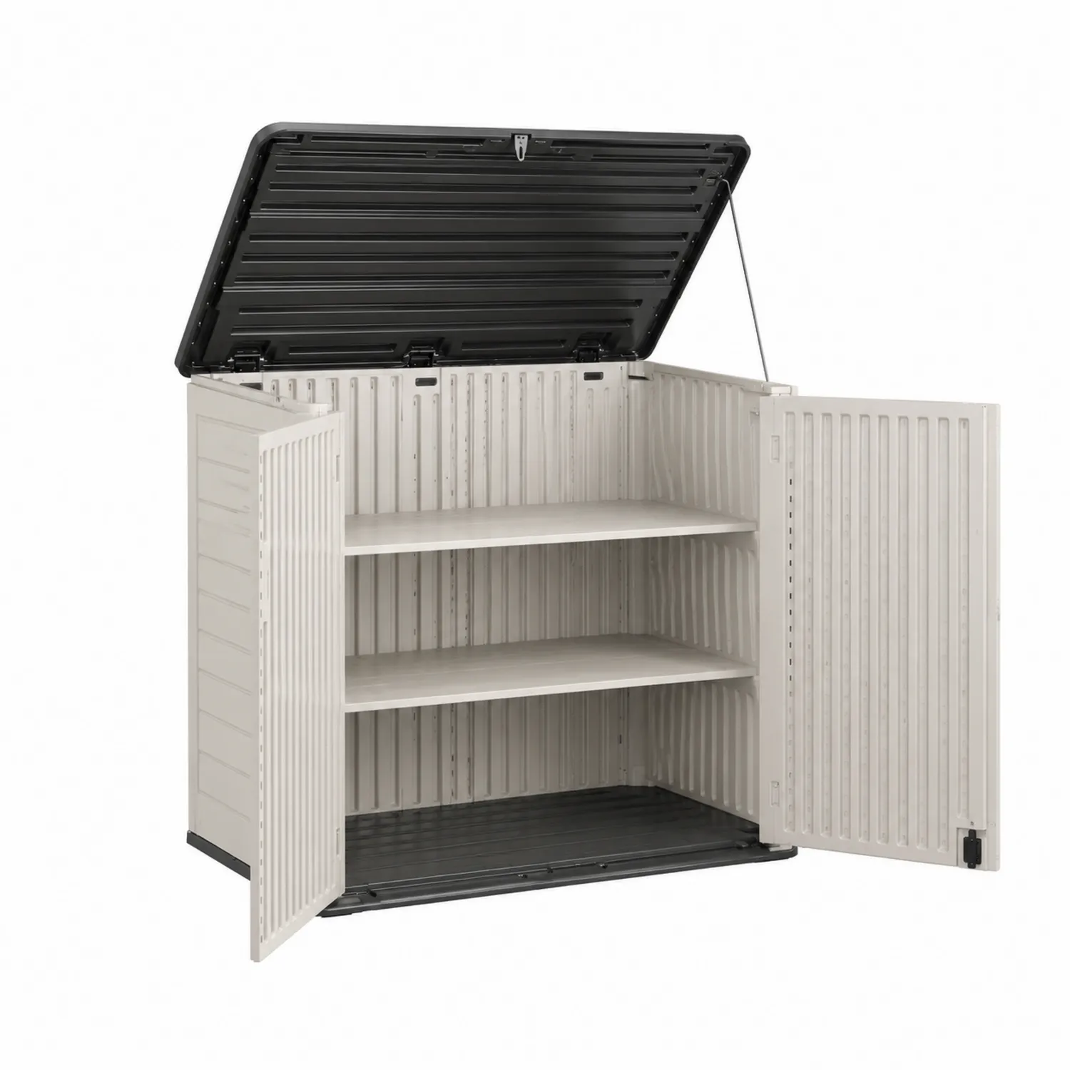 Abri de rangement en plastique avec étagères 139x77x120 cm