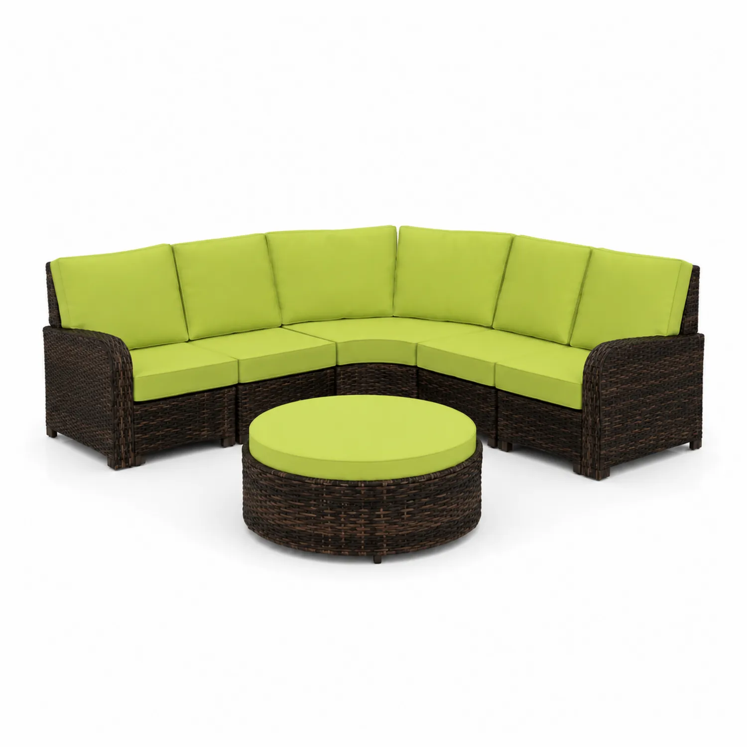 Ensemble de salon d'extérieur en rotin vert lime avec table basse
