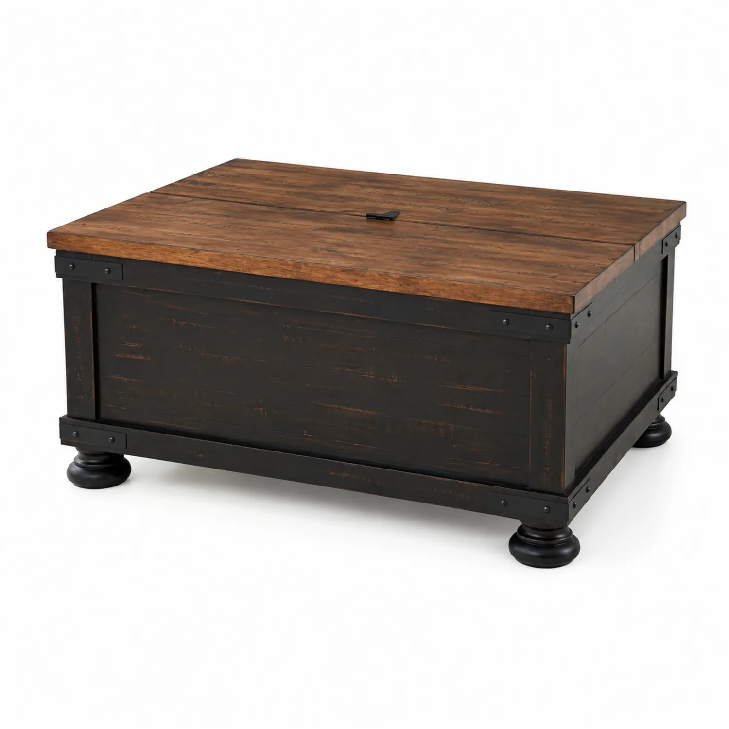Table basse en bois et métal noir avec rangement intégré