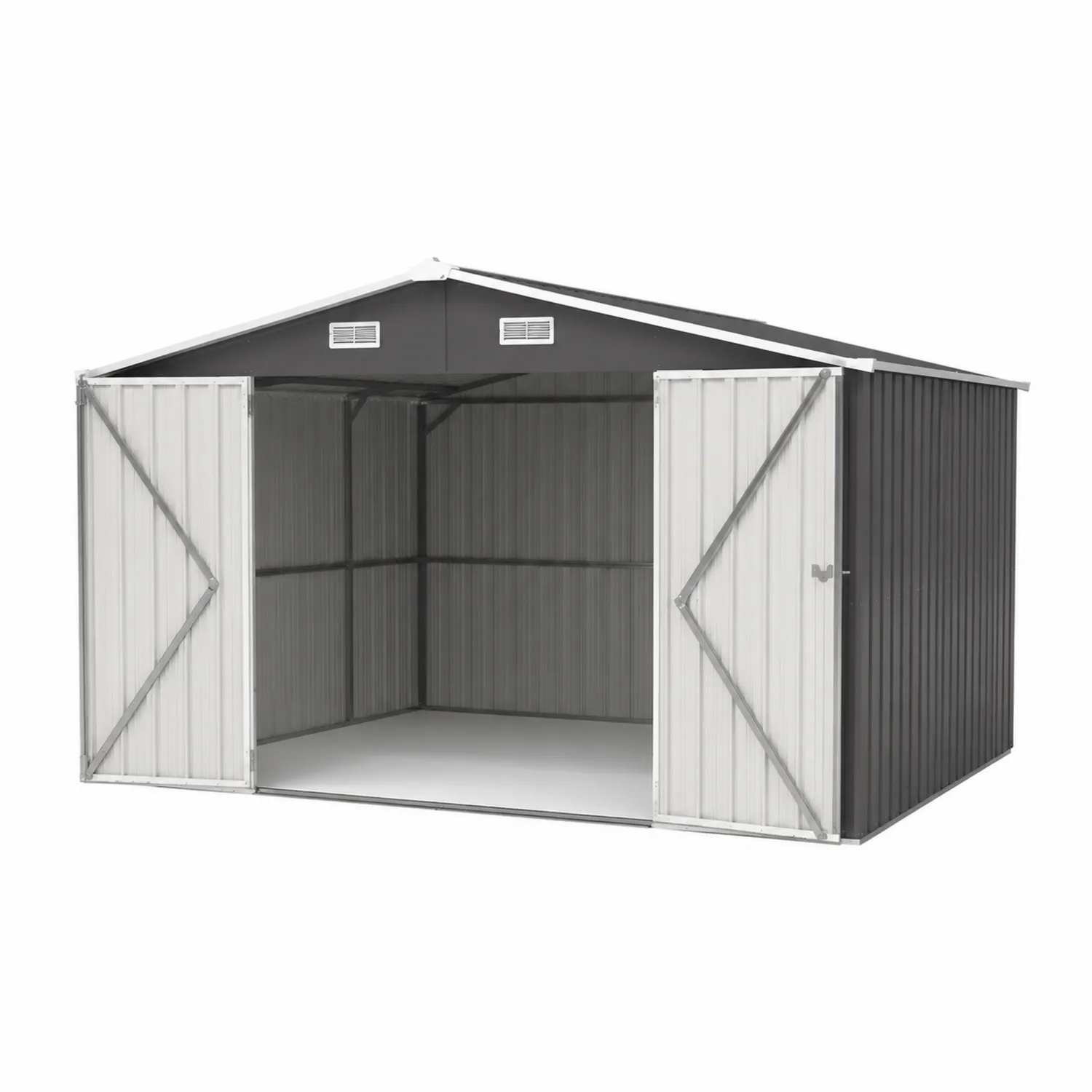 Abri de jardin en métal gris avec portes doubles 300x240x180 cm