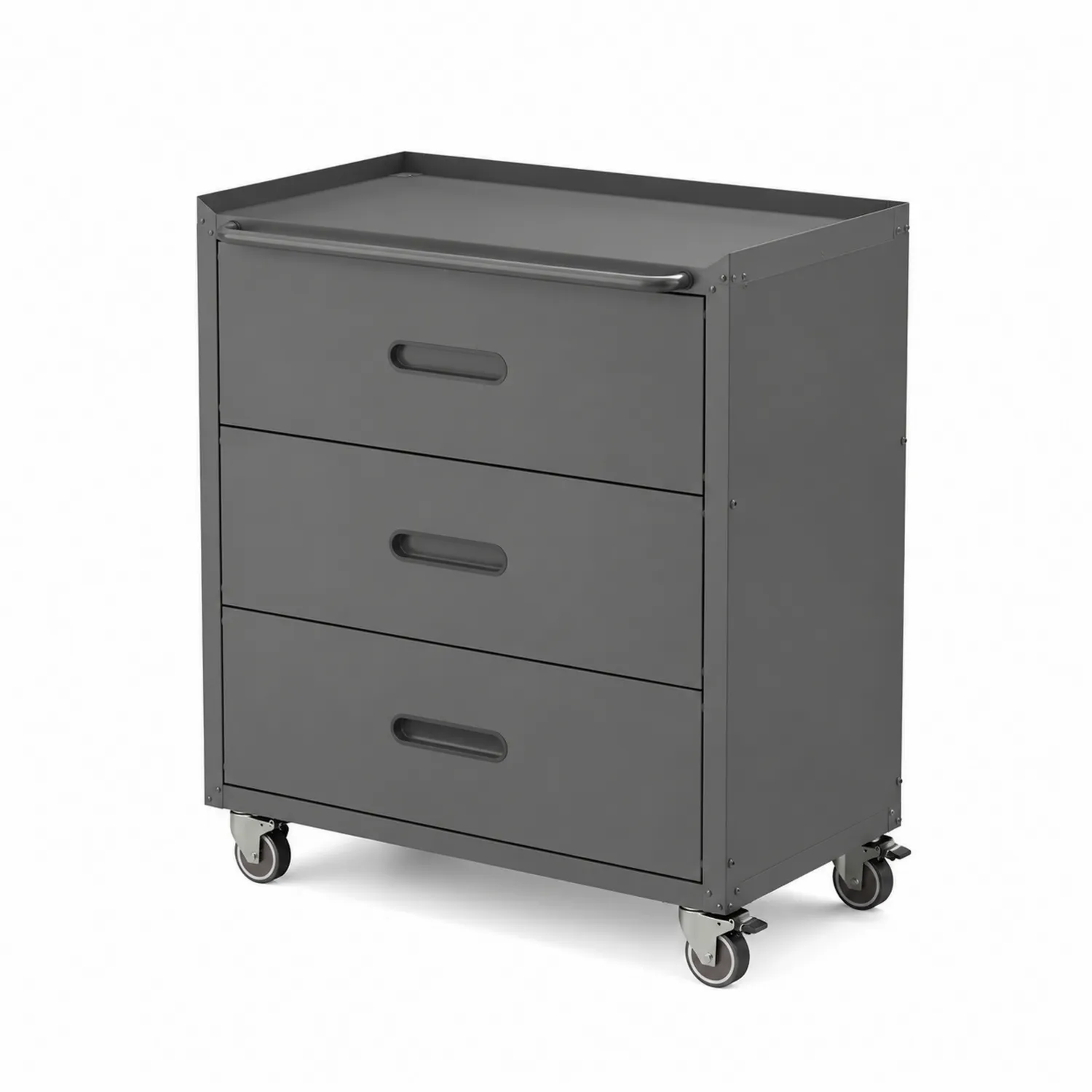 Chariot de rangement en métal gris avec 3 tiroirs