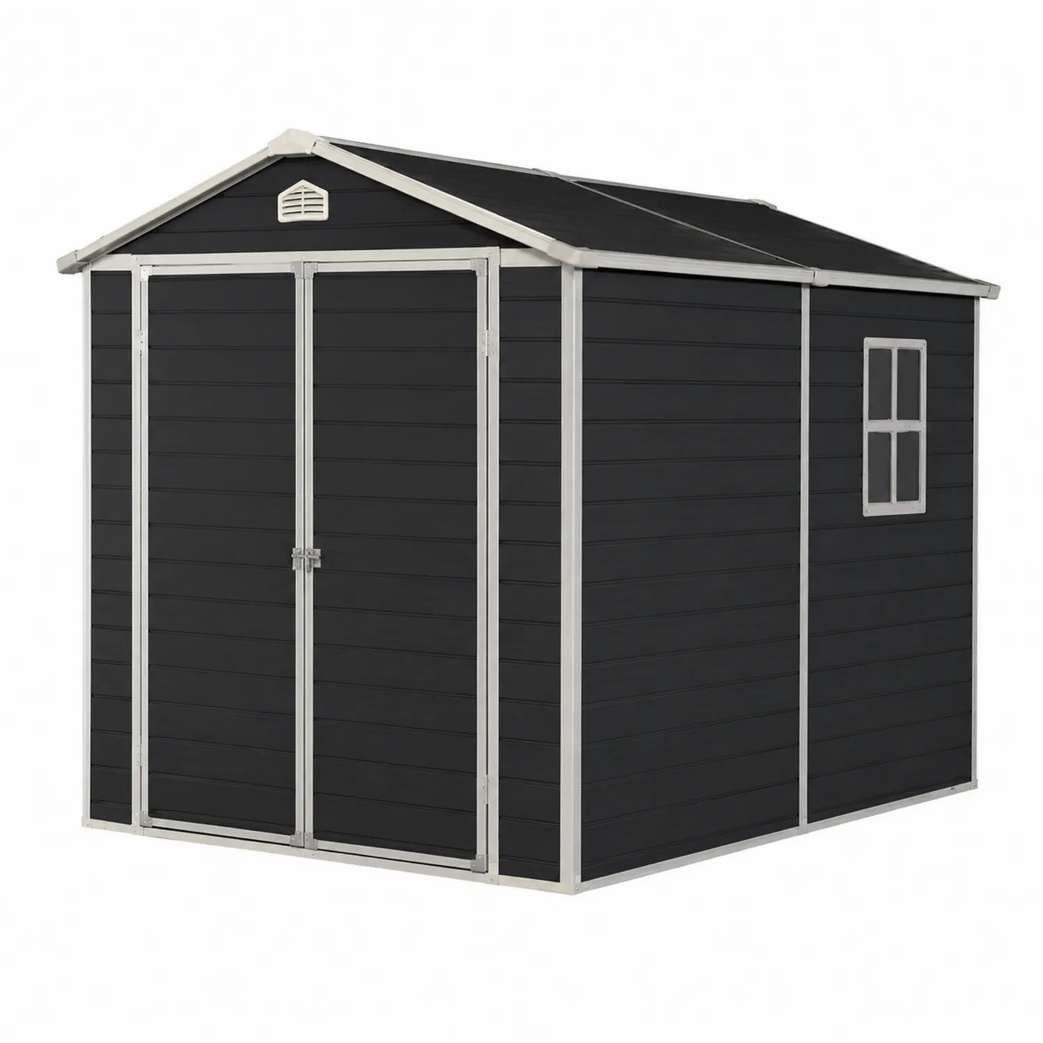 Abri de jardin en métal noir avec double porte et fenêtre