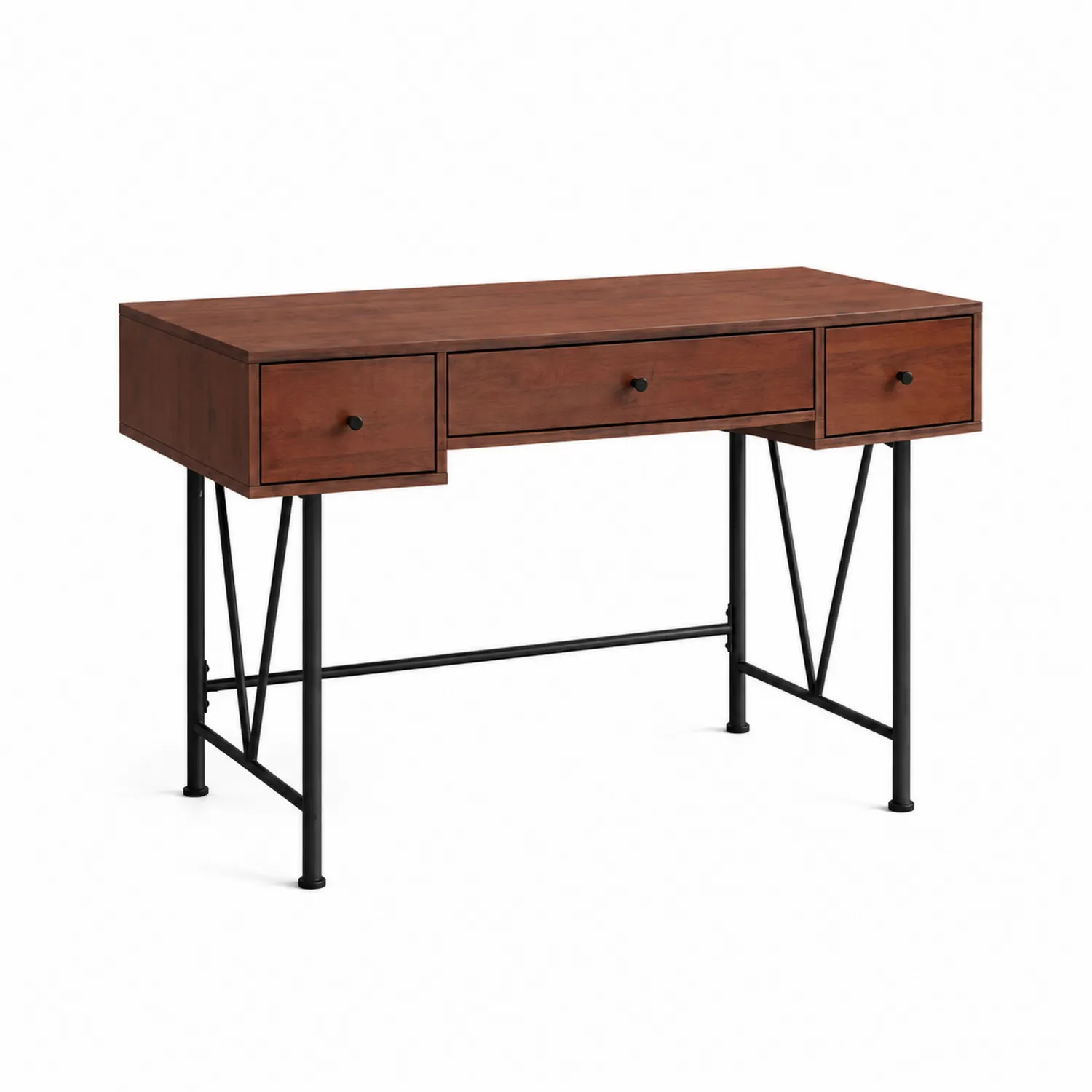 Bureau en bois avec structure en métal et 3 tiroirs