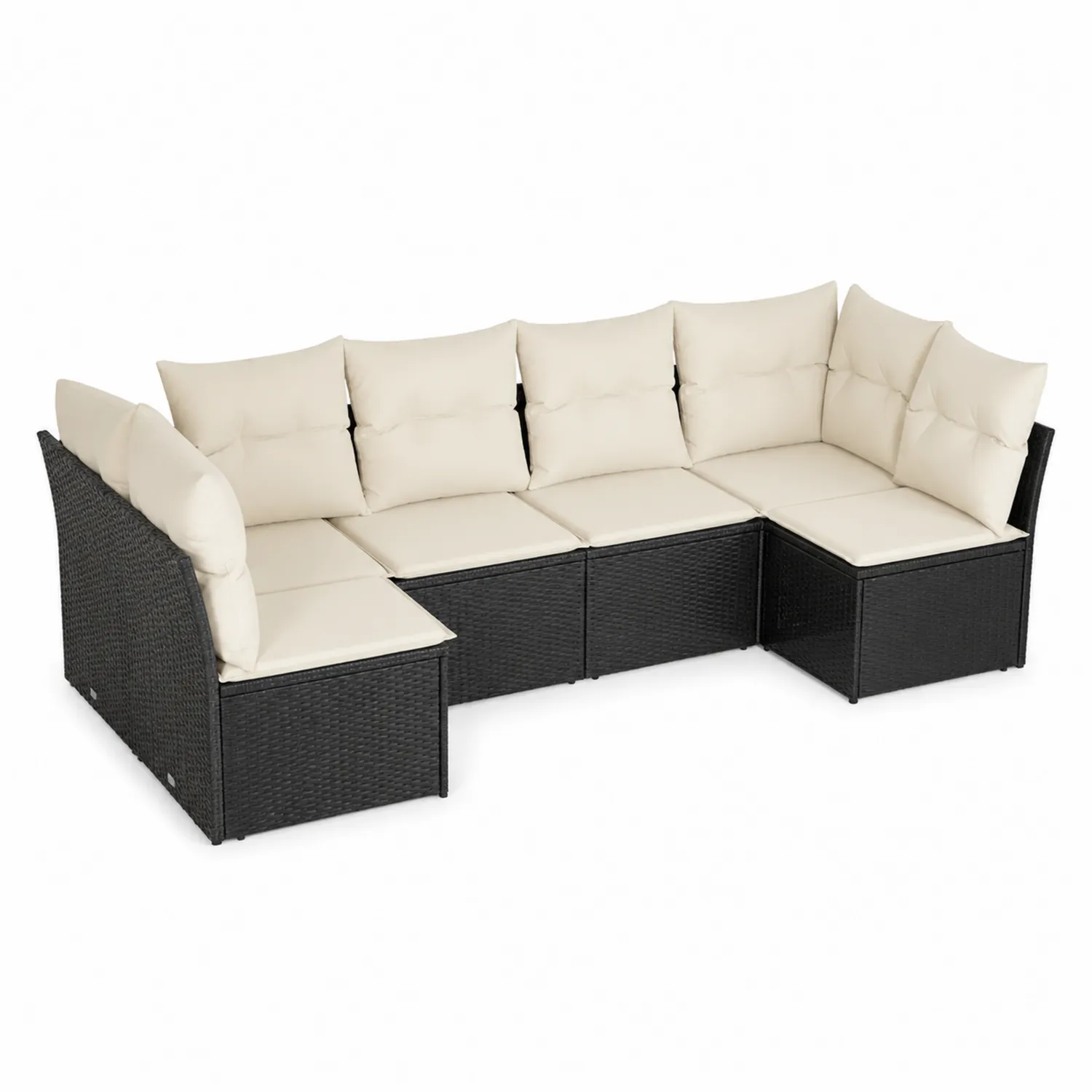 Canapé modulaire en résine tressée noir avec coussins crème