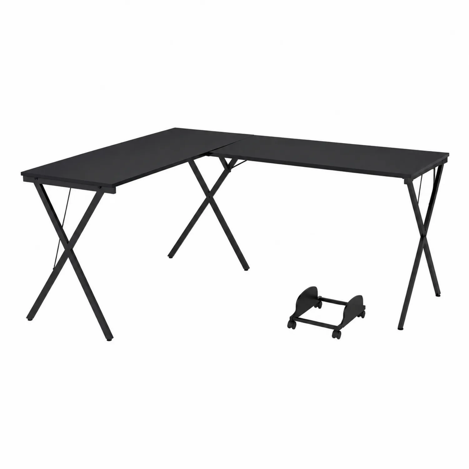 Bureau d'angle en métal noir avec support pour ordinateur