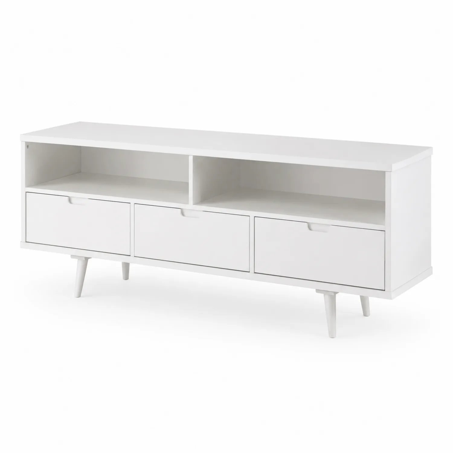 Meuble TV en bois avec 3 tiroirs et 2 étagères Blanc