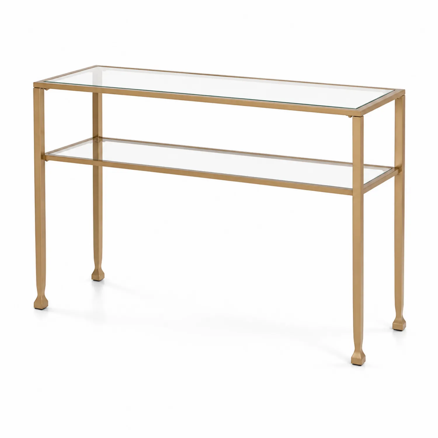 Console en verre trempé avec cadre en métal doré