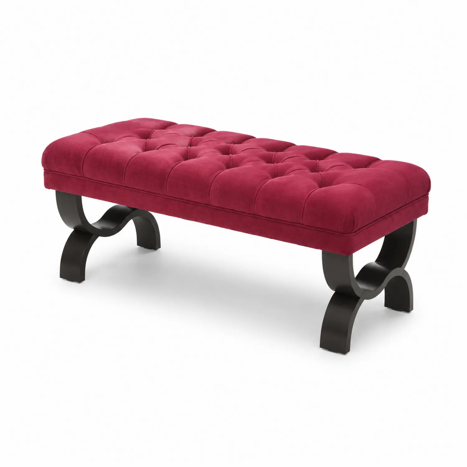Banc rectangulaire en velours avec pieds en bois