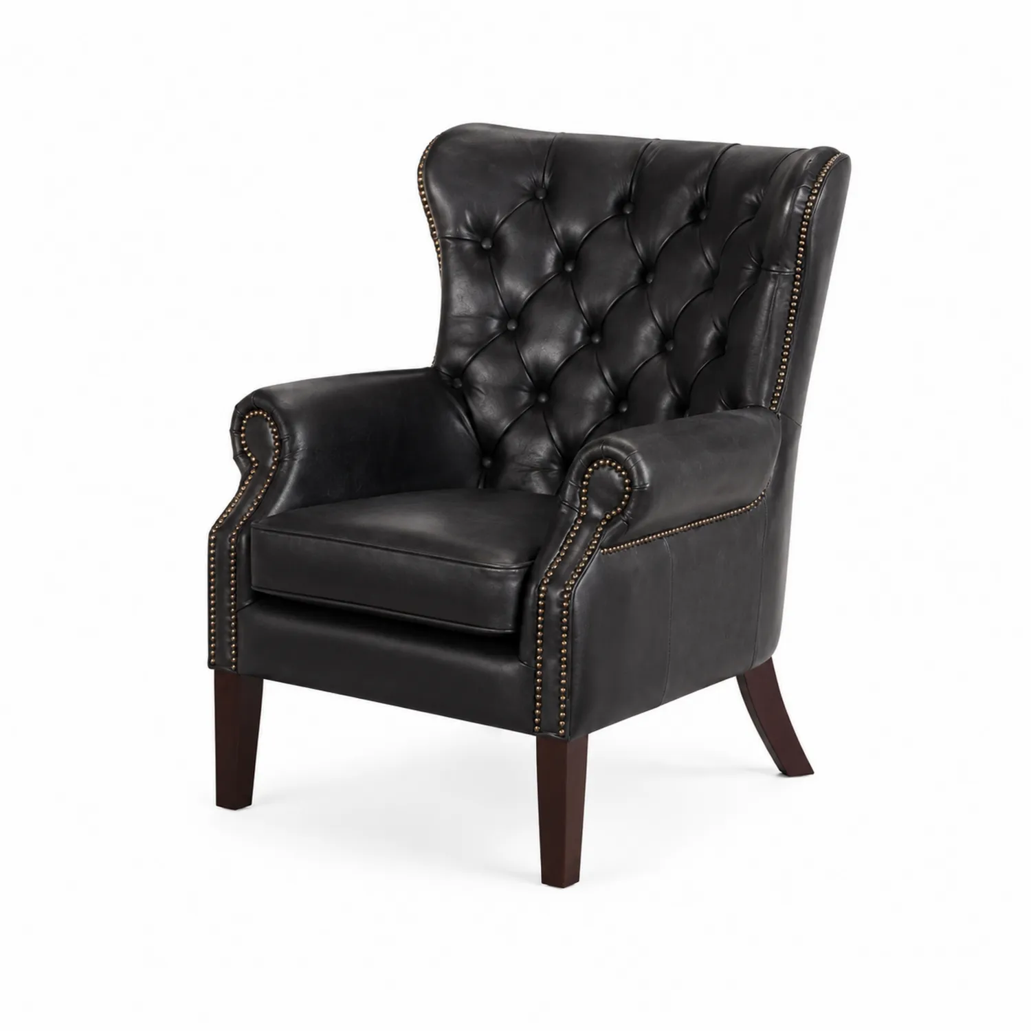 Fauteuil en cuir noir avec pieds en bois