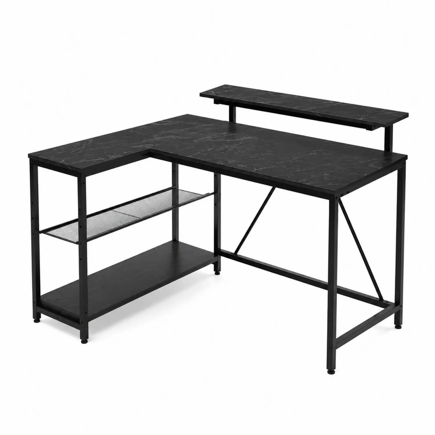 Bureau d'angle en métal avec plateau effet marbré