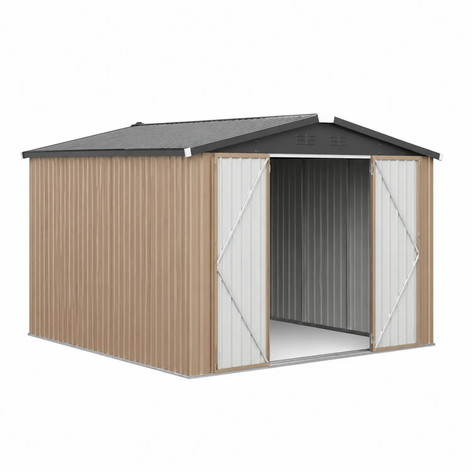 Abri de jardin en métal beige et gris 340x390x200 cm