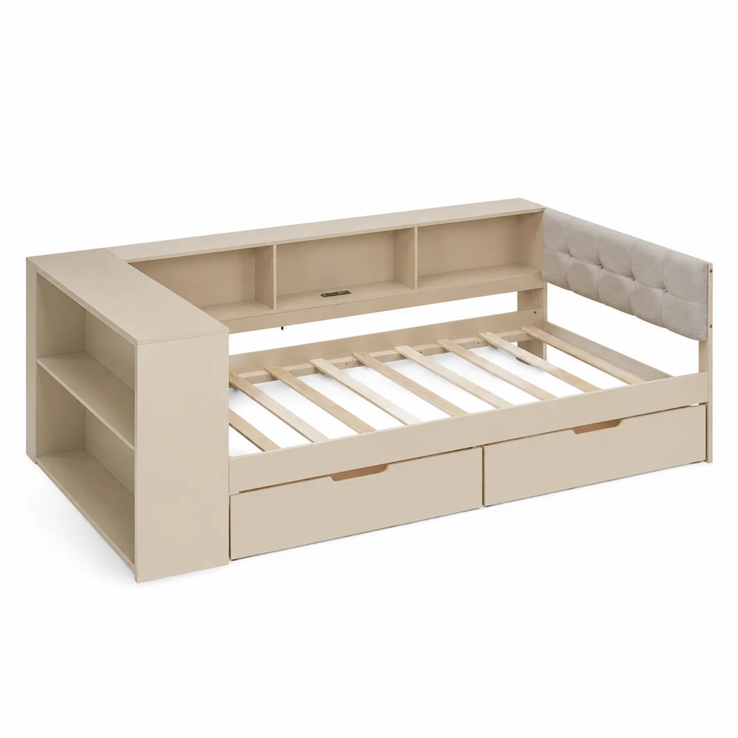 Lit de jour en bois avec étagères et tiroirs 200x90 cm Beige-Velnovorin
