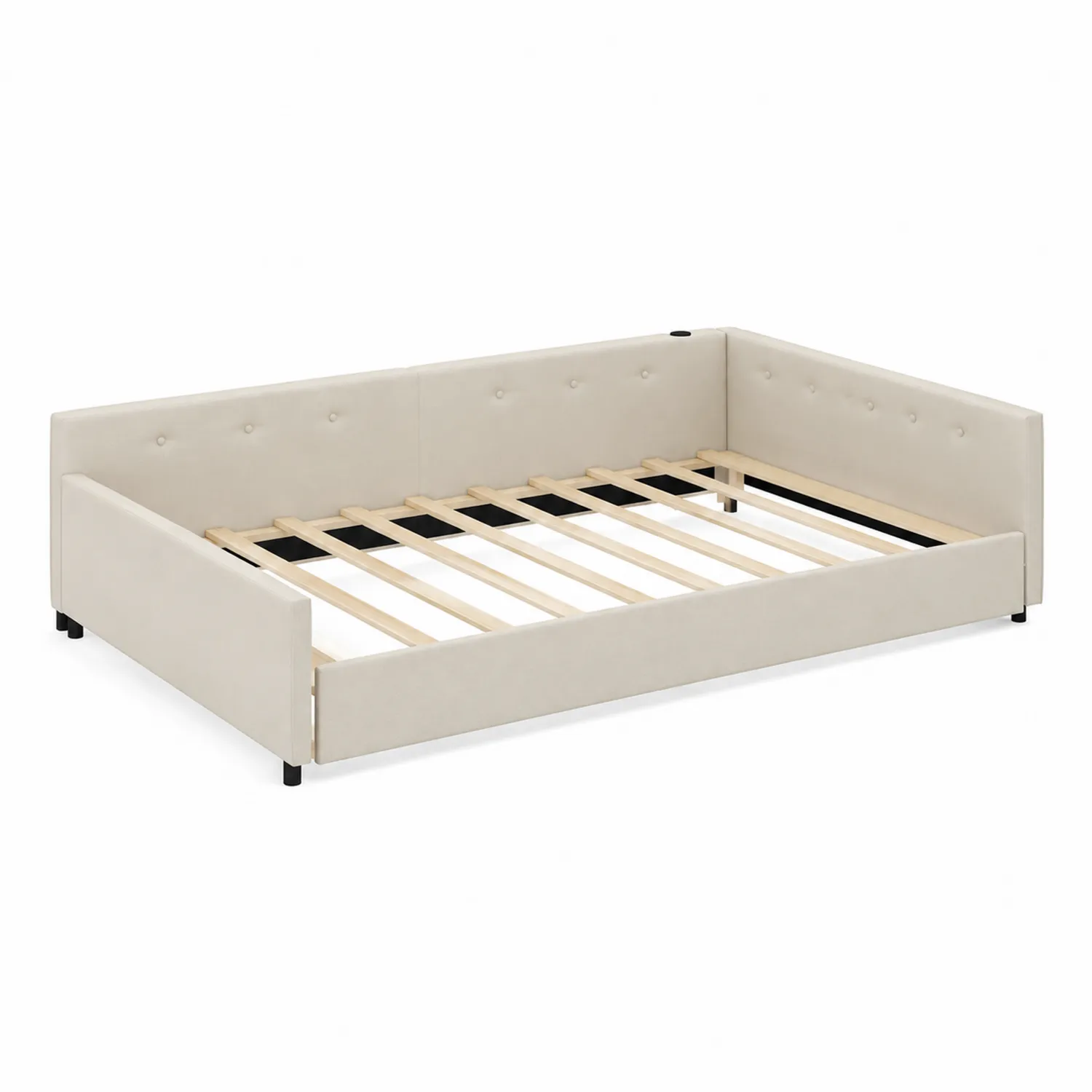Lit de jour en bois et tissu Beige 200x90 cm-Velnovorin