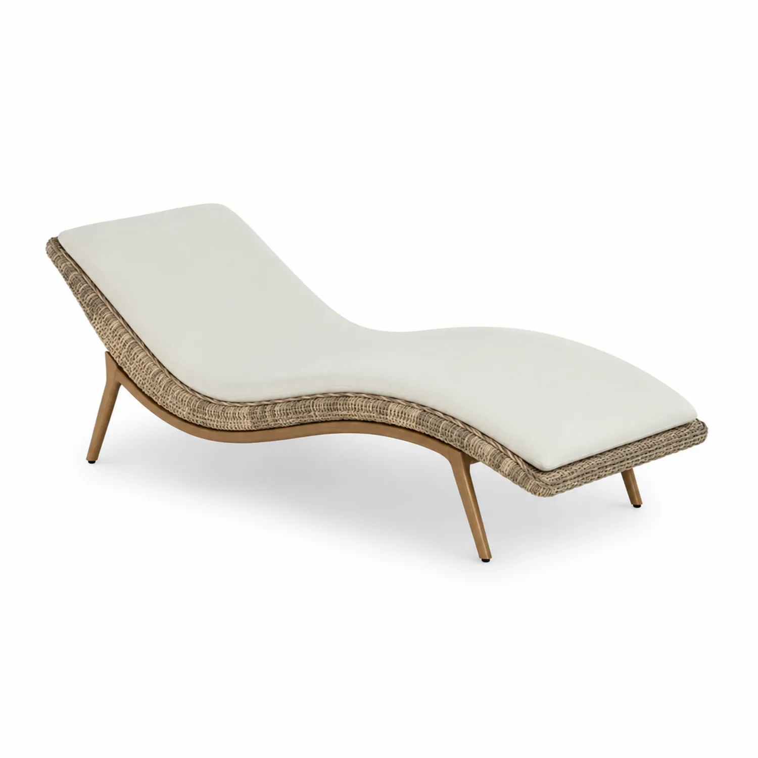Chaise longue en rotin avec coussin en polyester, 200 cm, Beige et Blanc-Velnovorin