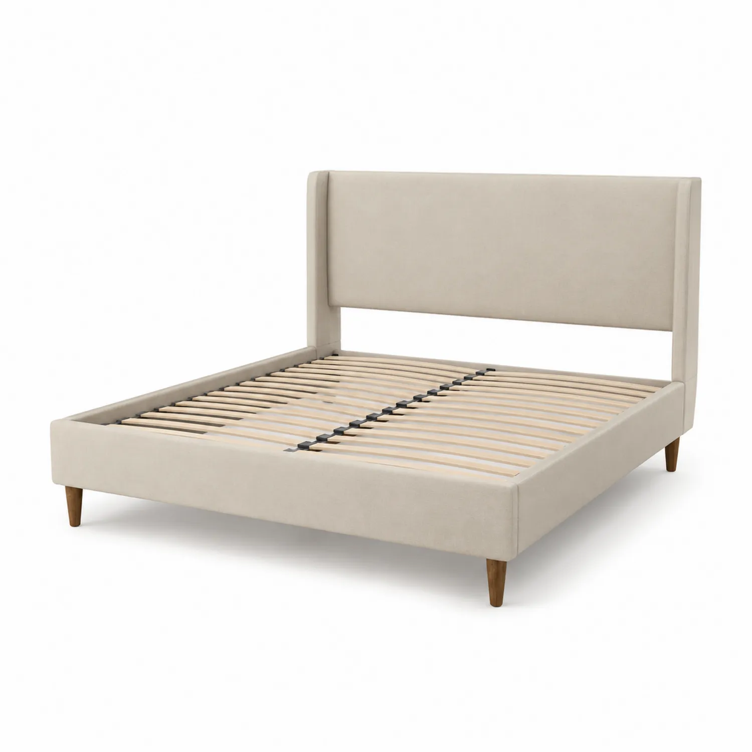 Lit double en tissu et bois 160x200 cm-Velnovorin