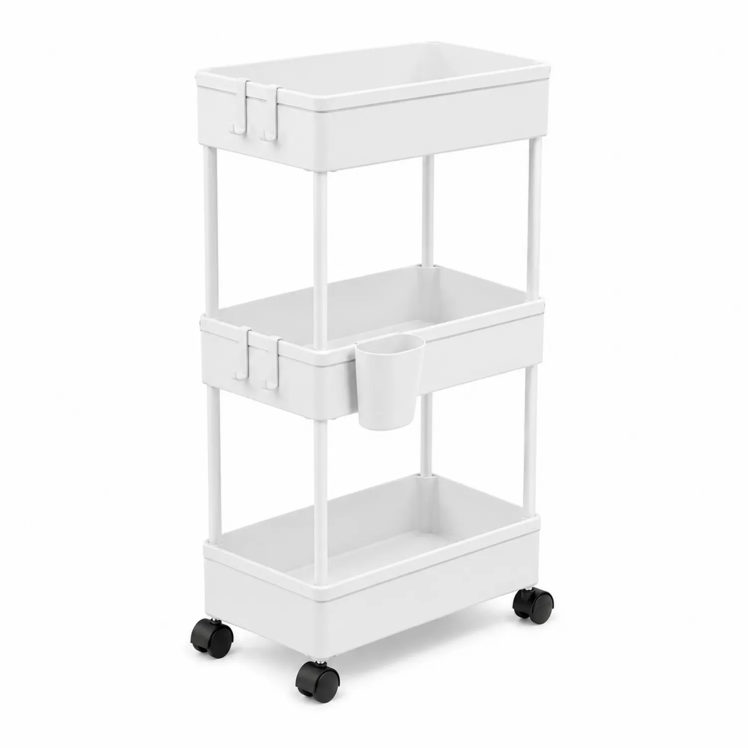 Chariot de rangement en plastique blanc à 3 niveaux-Velnovorin