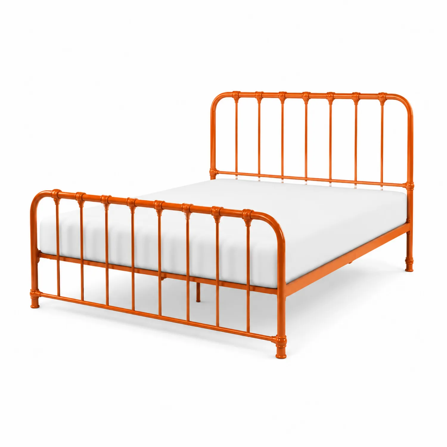 Lit double en métal orange avec matelas en mousse-Velnovorin