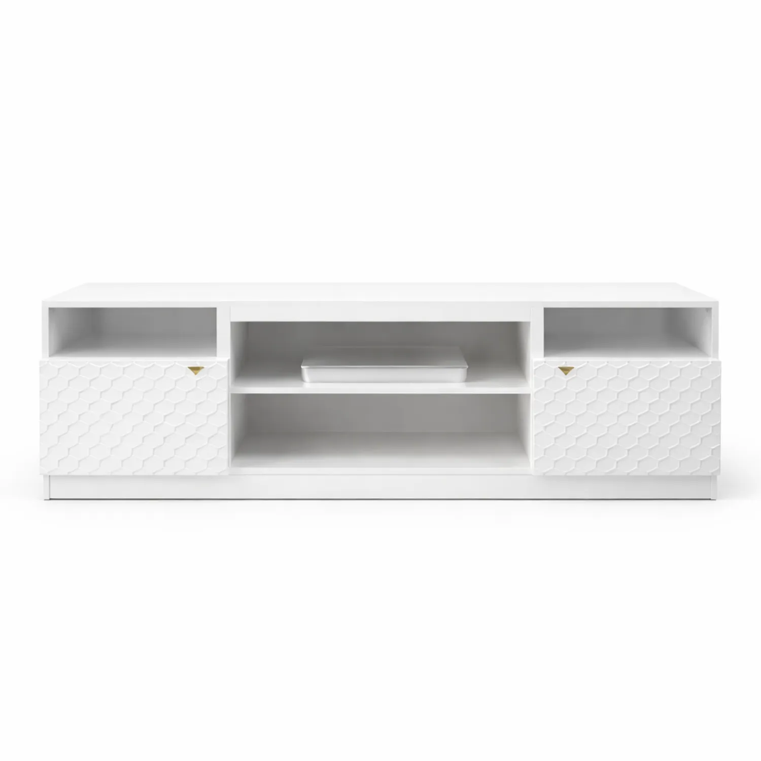 Meuble TV en MDF Blanc avec Étagères et Portes Alvéolées 160x40x50 cm-Velnovorin