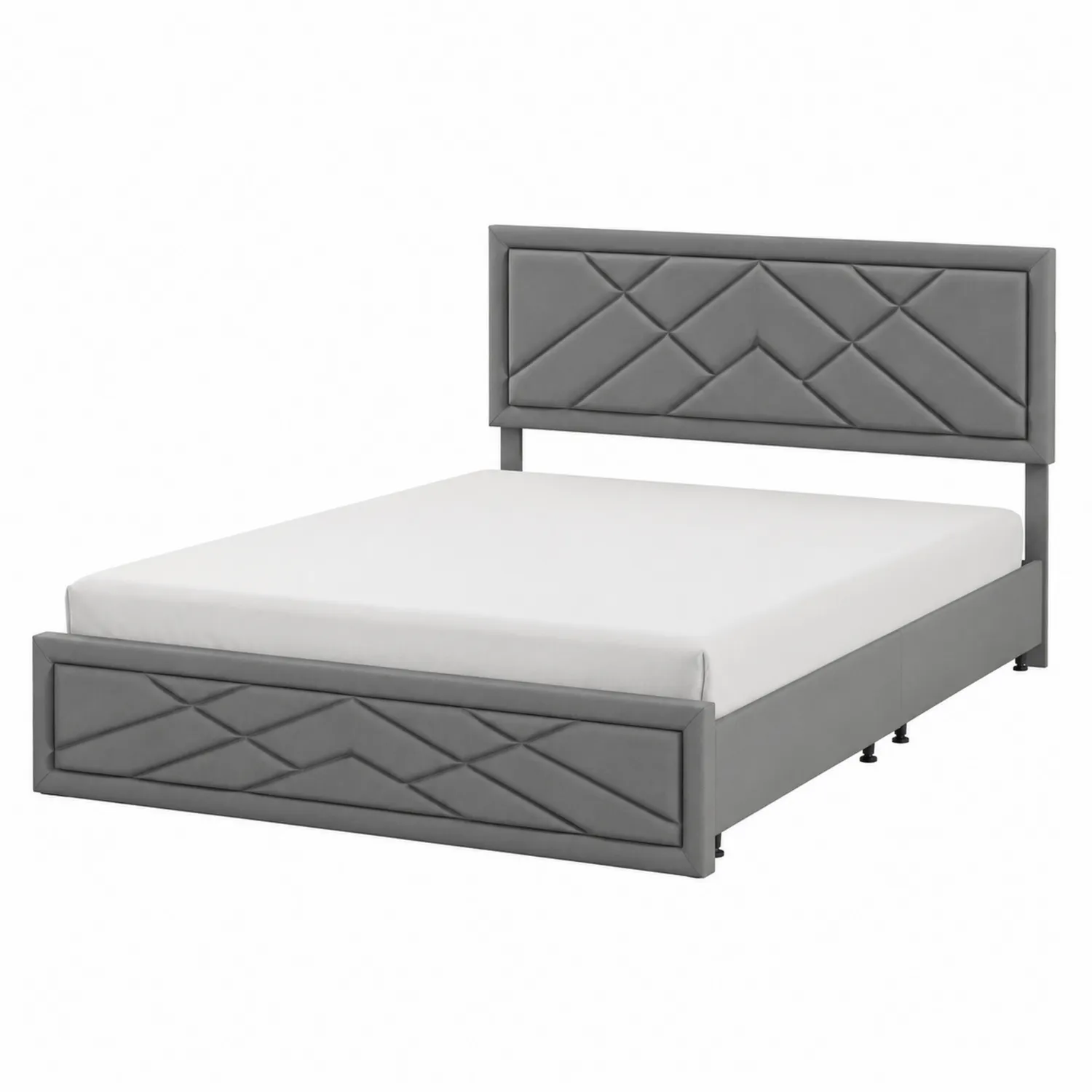 Lit double en métal et similicuir gris 140x200 cm-Velnovorin