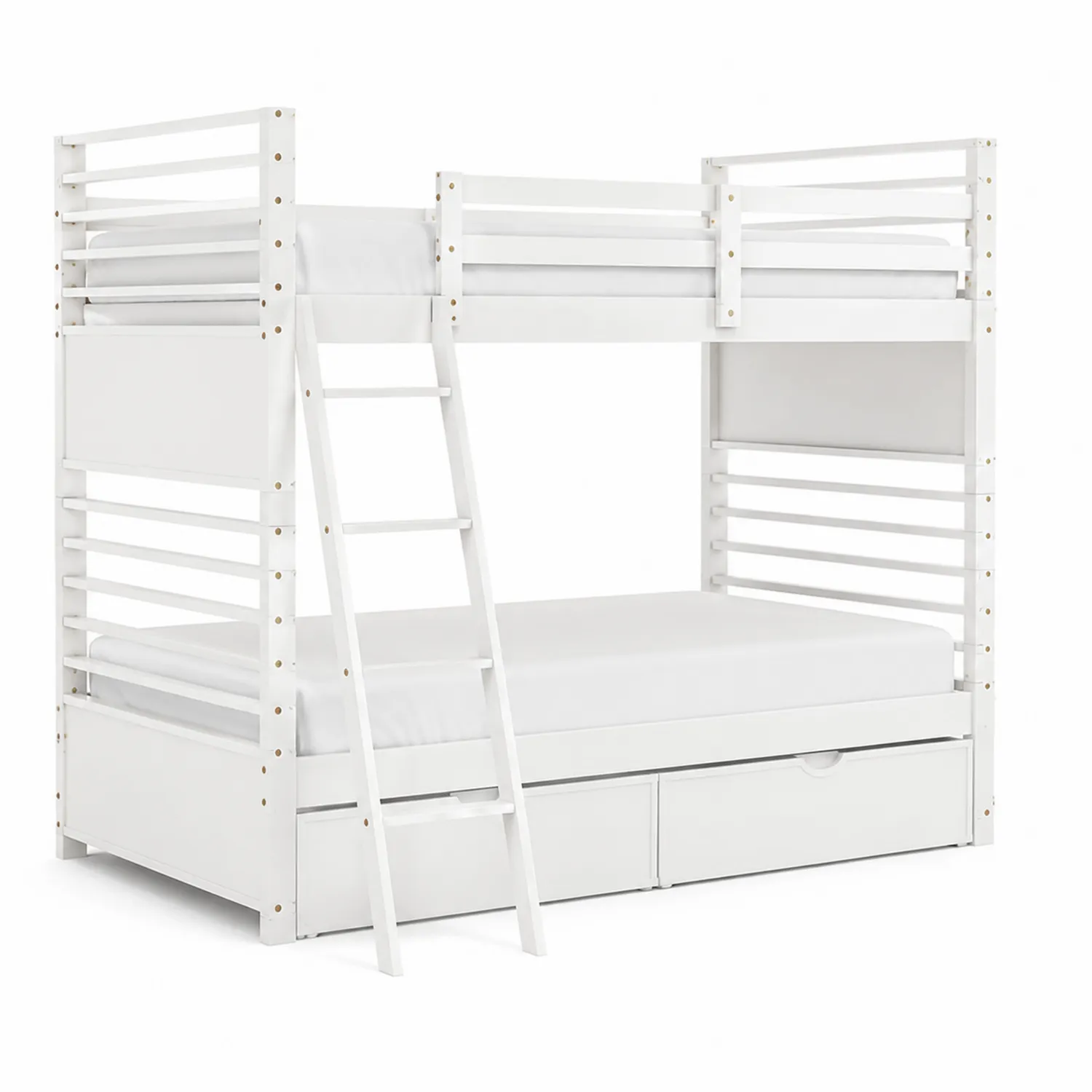 Lit superposé en bois blanc avec échelle et tiroirs-Velnovorin