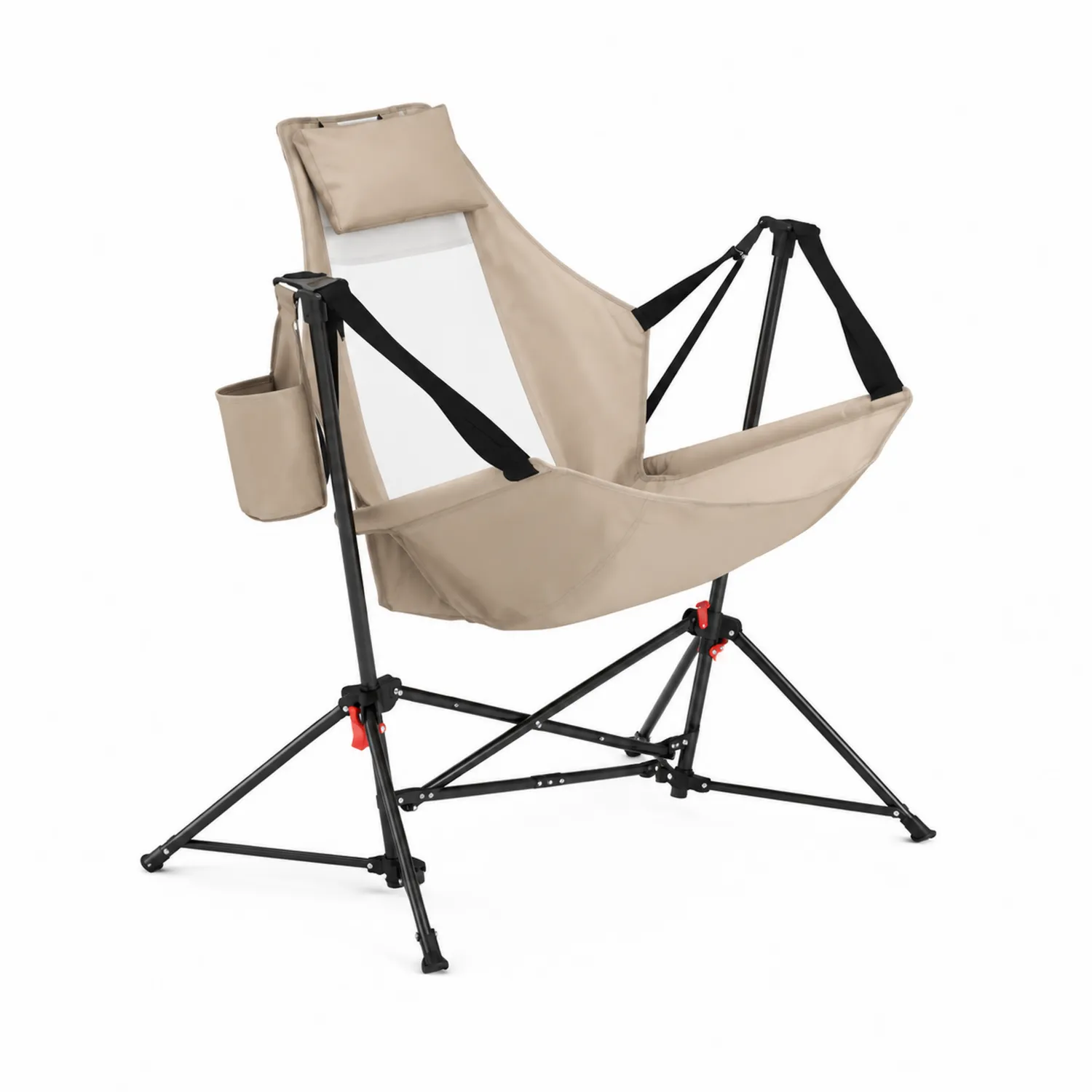 Chaise pliable en tissu avec cadre en métal et porte-gobelet-Velnovorin
