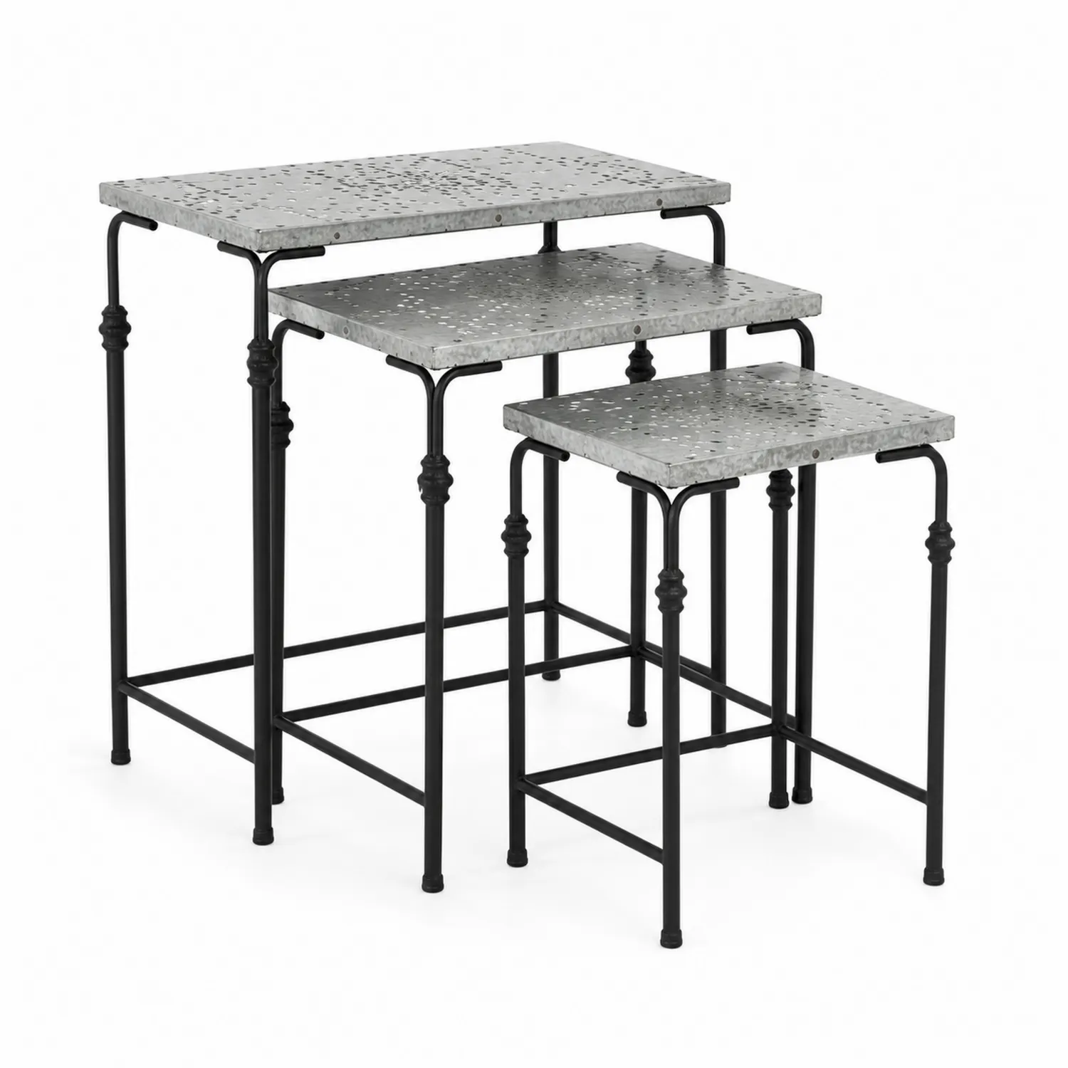 Lot de 3 tables gigognes en acier galvanisé et fer-Velnovorin