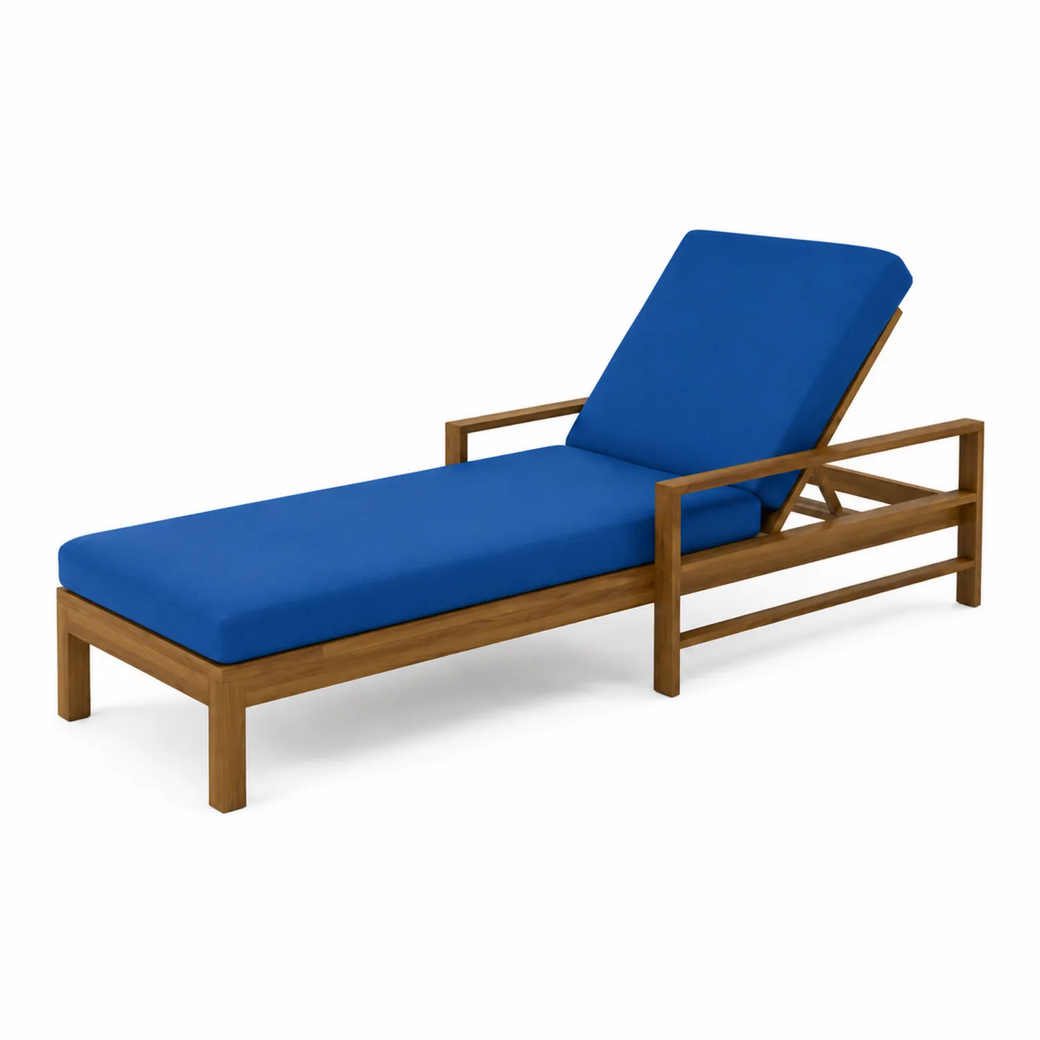 Chaise longue en bois d'acacia avec coussin en polyester bleu-Velnovorin