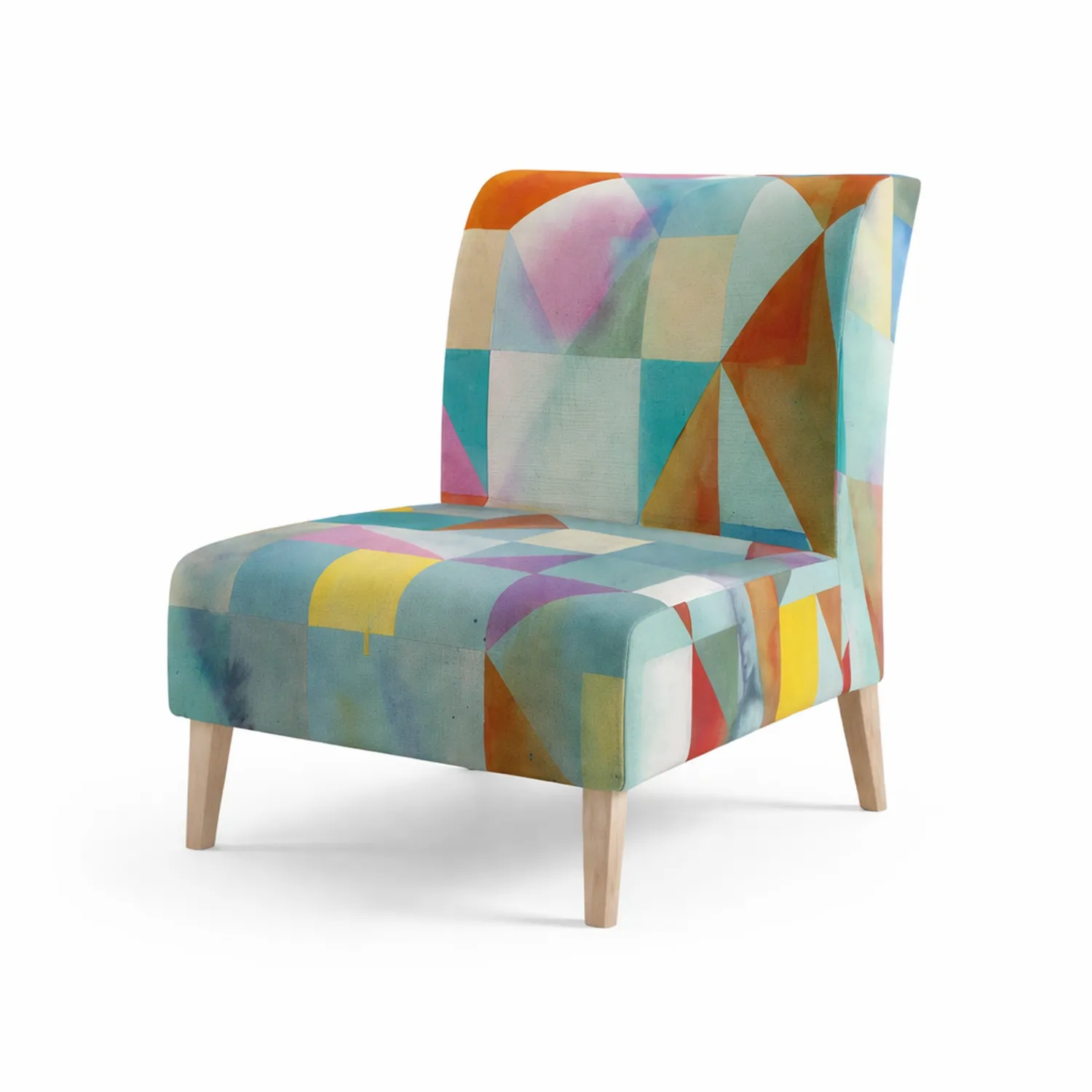 Chaise en bois avec tissu géométrique multicolore-Velnovorin