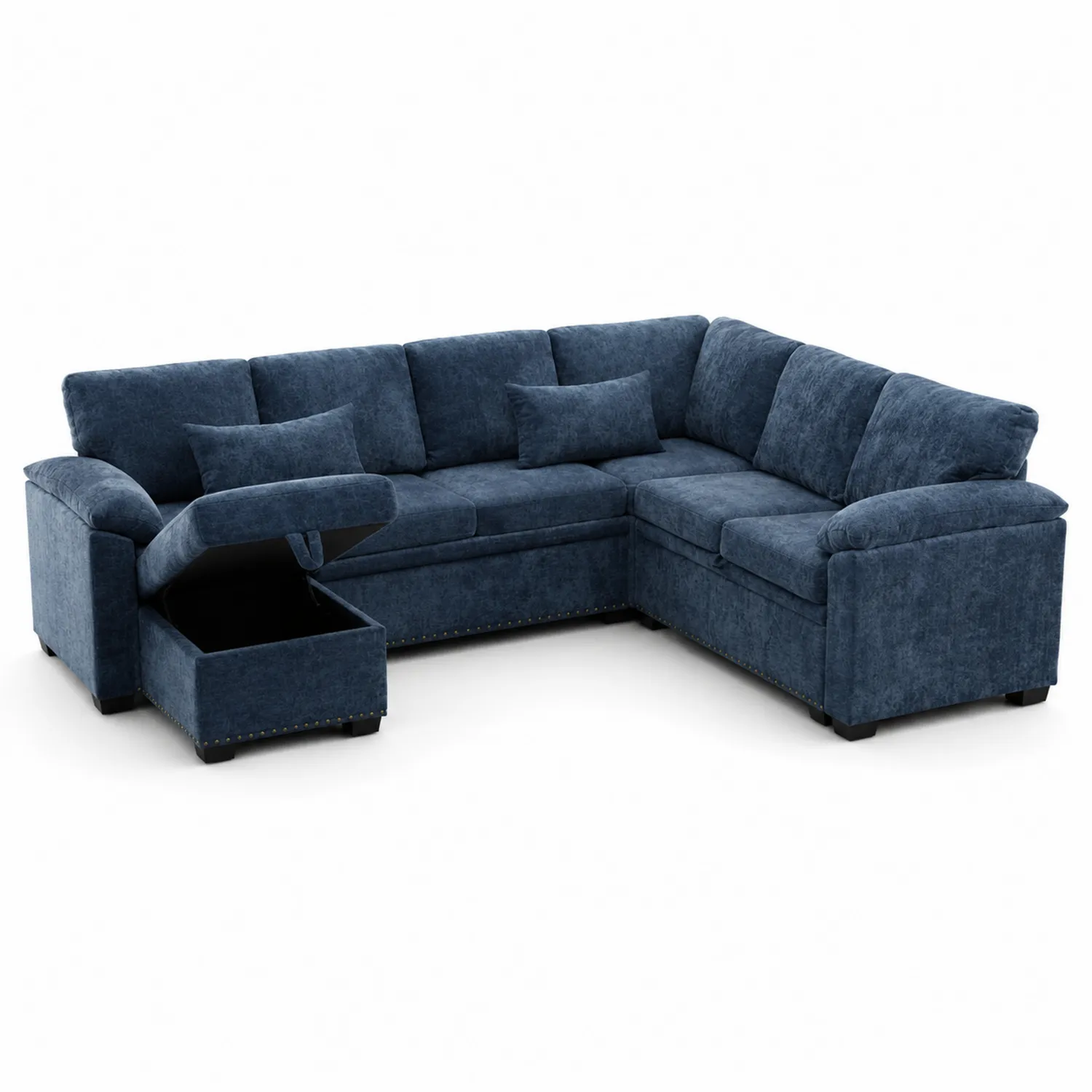 Canapé d'angle en tissu bleu avec rangement-Velnovorin