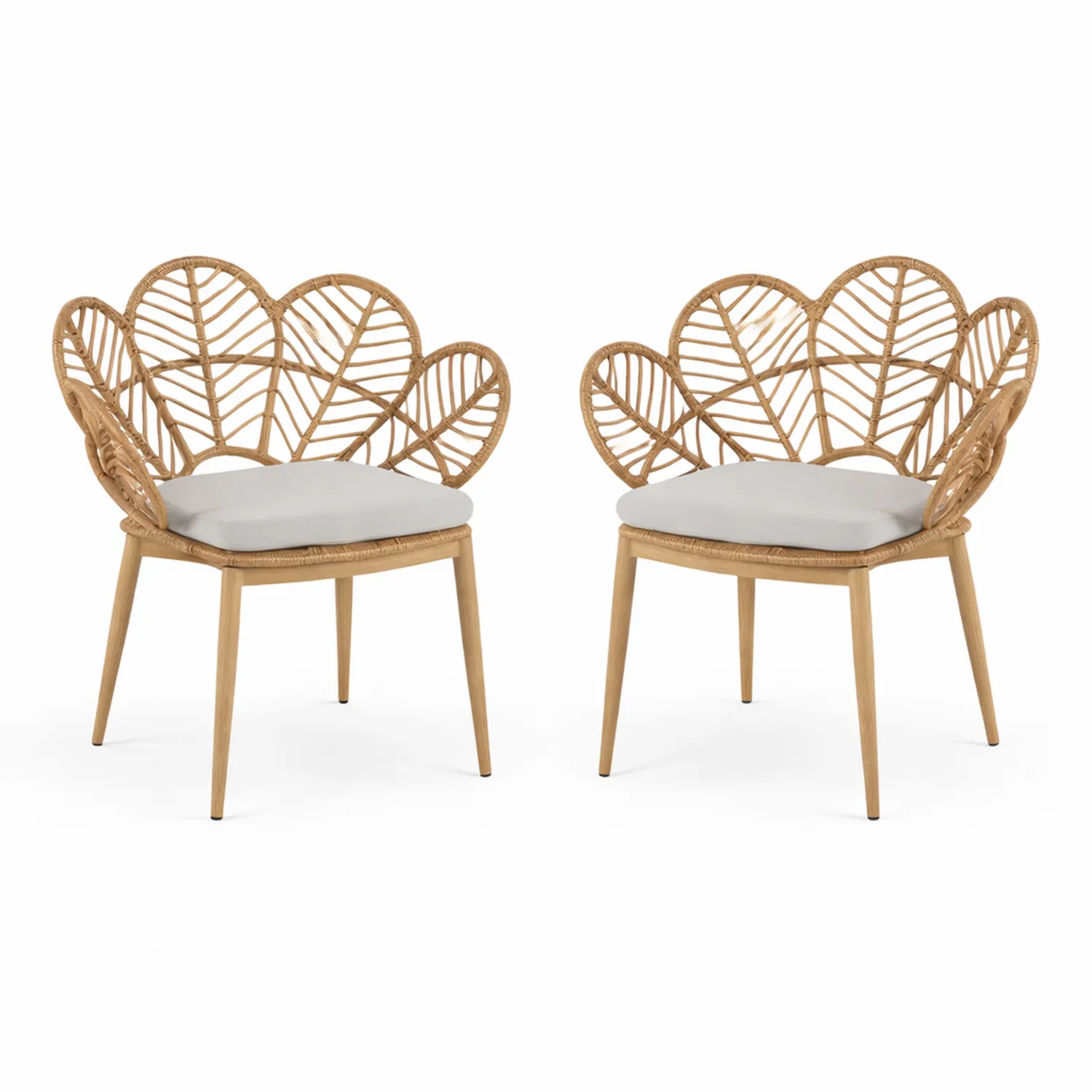 Paire de fauteuils en rotin naturel avec coussins beige-Velnovorin