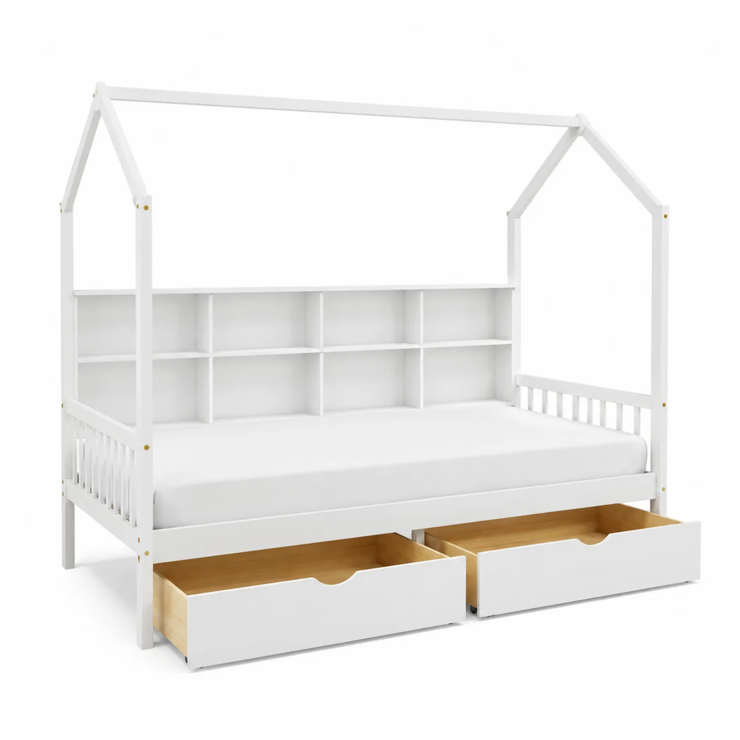 Lit en bois avec étagère intégrée et tiroirs Blanc 200x90 cm-Velnovorin