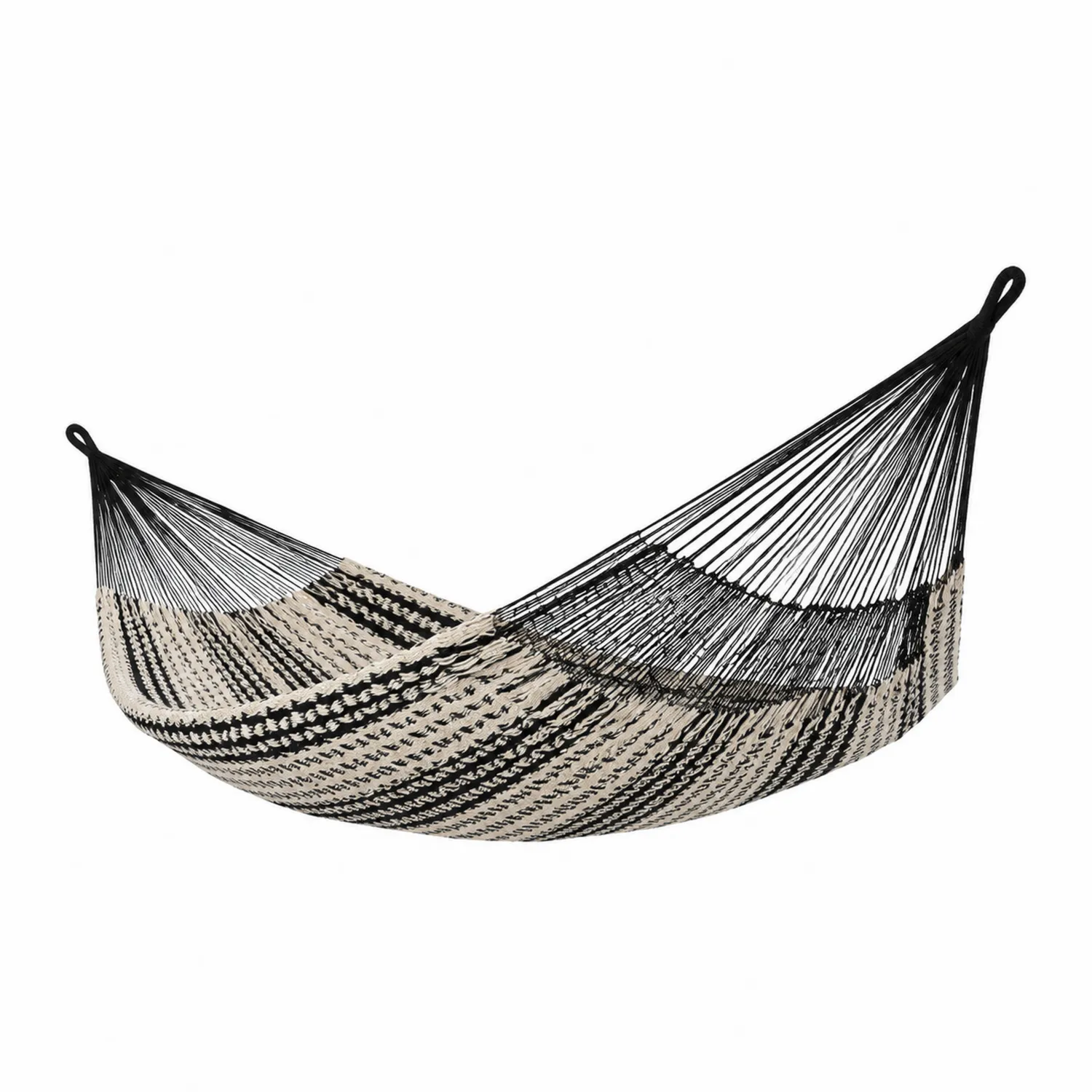 Hamac en Coton Tressé Noir et Beige 200x150cm-Velnovorin