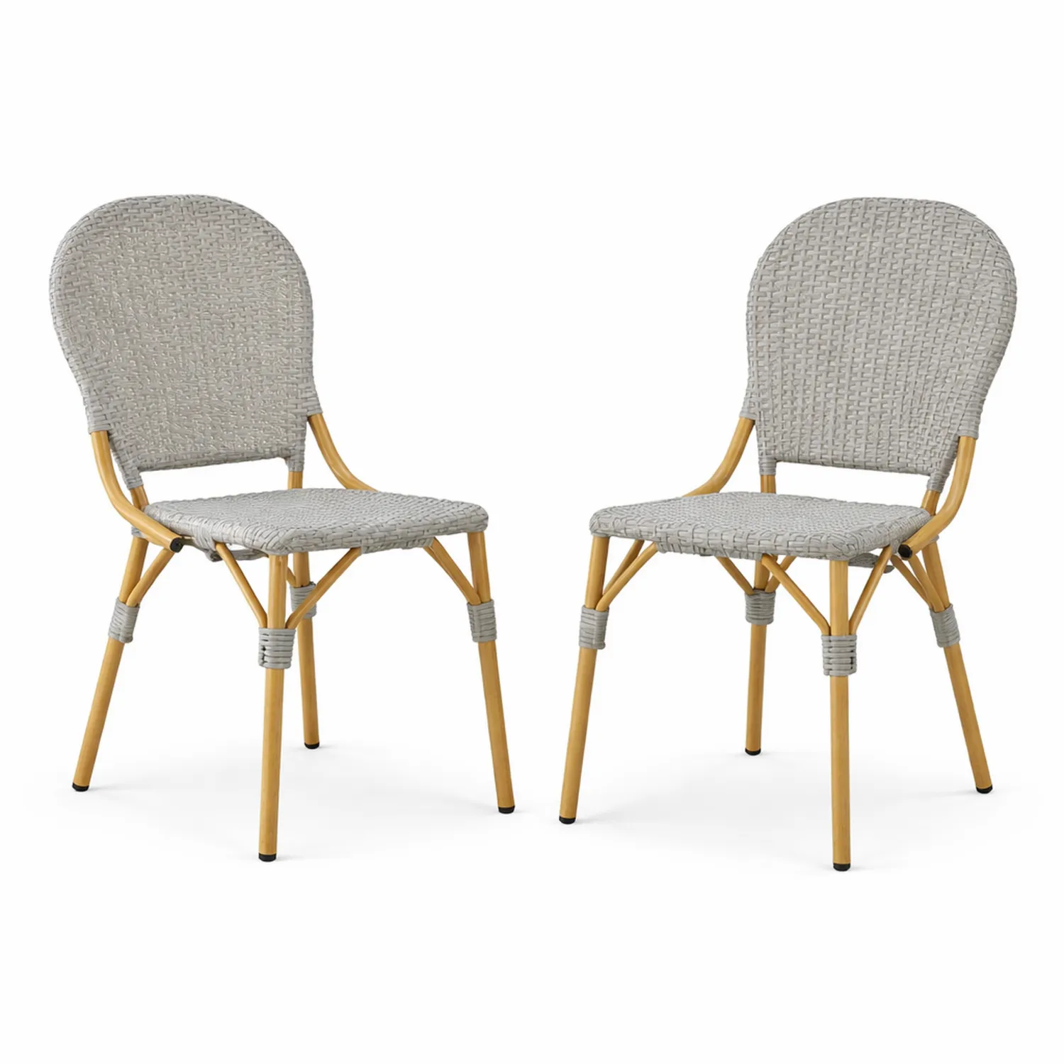 Paire de chaises de jardin en métal et rotin synthétique gris clair-Velnovorin