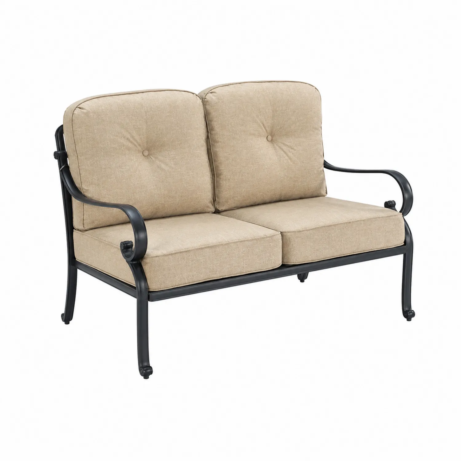 Canapé de jardin 2 places en métal avec coussins en polyester beige-Velnovorin