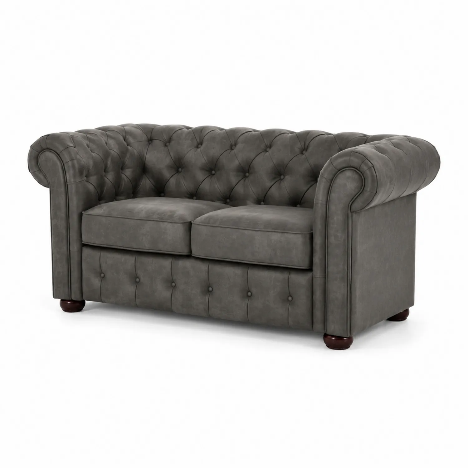 Canapé Chesterfield 2 places en cuir Gris-Velnovorin