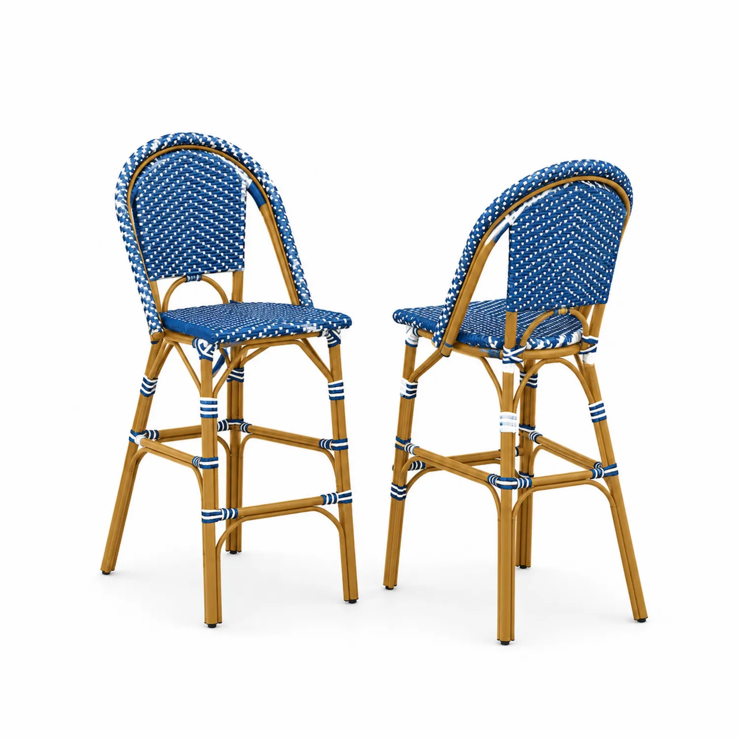 Tabourets de bar en rotin synthétique bleu et aluminium-Velnovorin